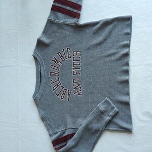 Abercrombie & Fitch Long Sleeve Waffle Boxy Cropped Crewneck Top Size XS